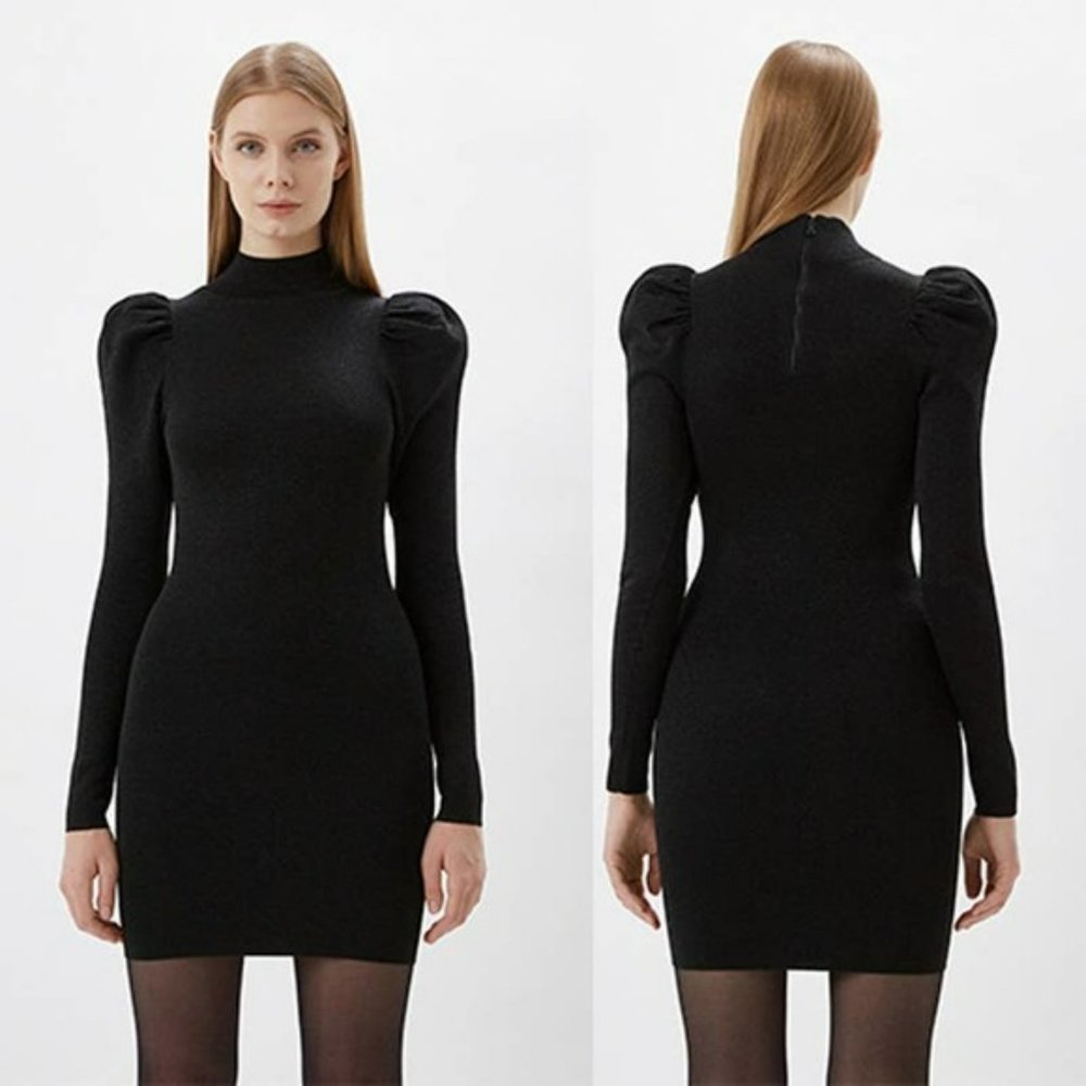 Alice + Olivia Issa Metallic Turtleneck Mini Dress Women's Black Size: XS NWOT - Picture 9 of 9